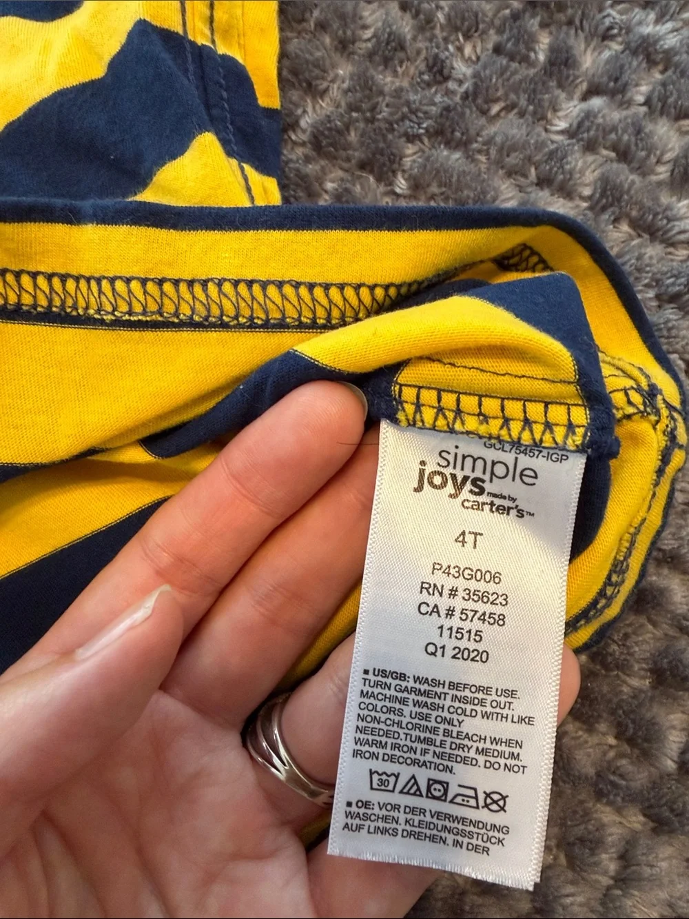 3Pc Carter's Navy & Yellow / Grey & White /Yellow & Grey Long Sleeve shirts